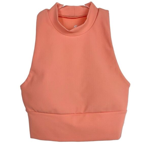 Kyodan Coral Orange Ottoman Mock Neck Crop Top XS New - Picture 4 of 4
